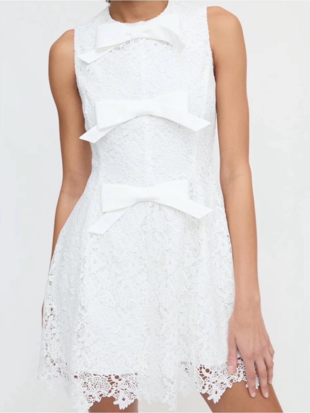 Hill House White Lace Mini Dress with Bow Accents